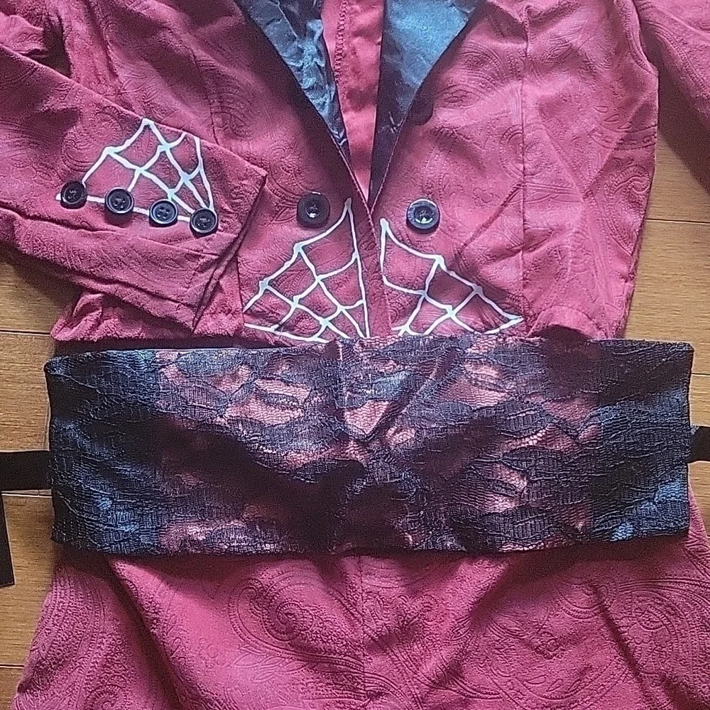 BOY'S DAY OF THE DAY COSTUME, FAUX SATIN & SUEDE, LACE DETAIL, SZ SMALL
